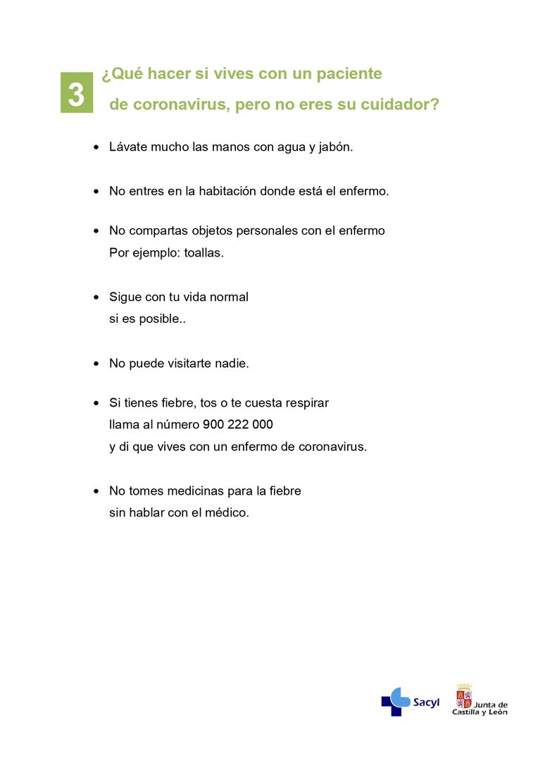 Información enfermos de coronavirus que estén en casa.