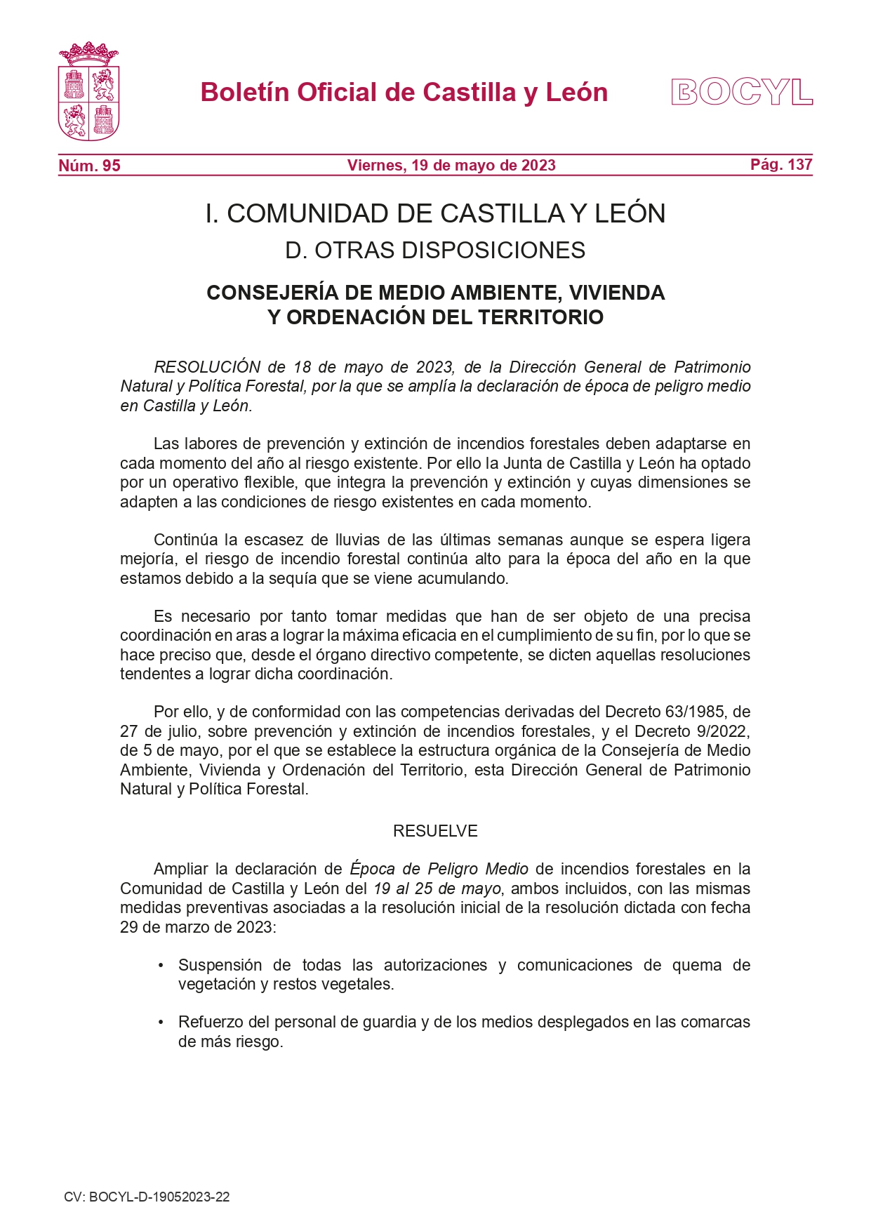 AMPLIACIÓN PERIODO MEDIO DE incendios HASTA EL 25 DE MAYO