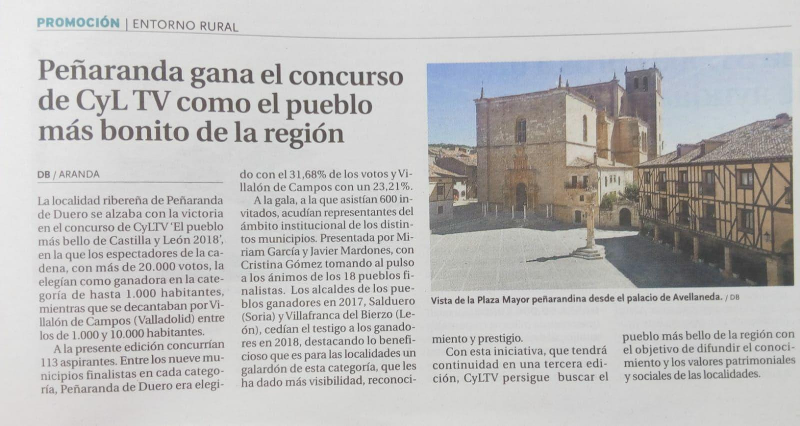 Peñaranda de Duero gana el concurso de CyL Tv como el pueblo más bonito de la región
