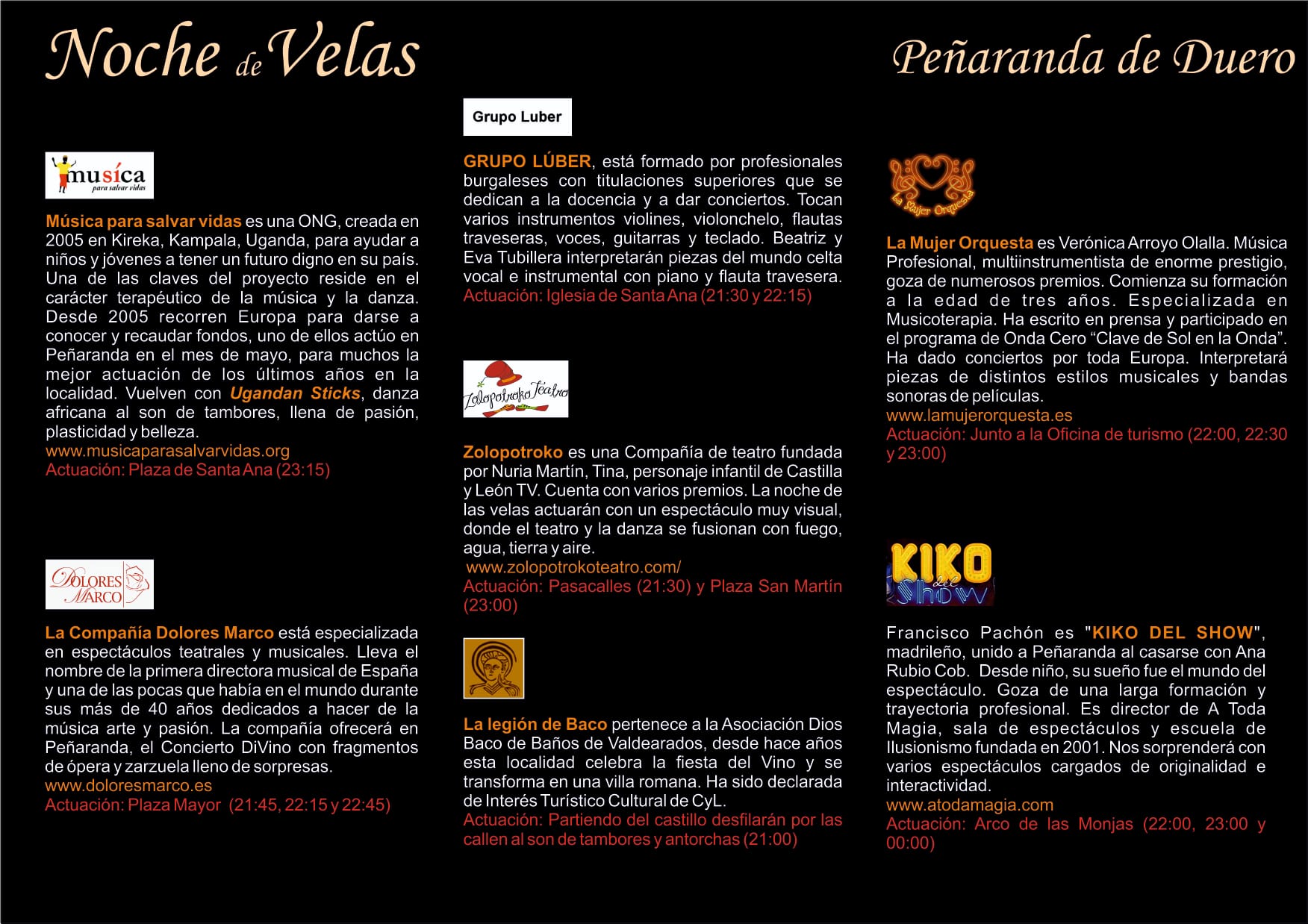 Espectáculos noche de velas